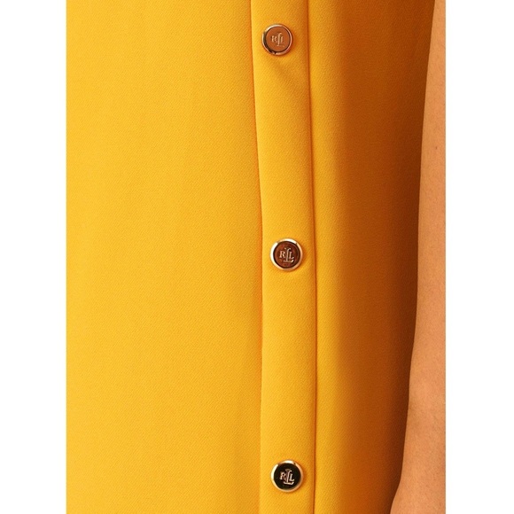 RALPH LAUREN Goldenrod Crepe Sleeveless Side Button Detail A-Line Shift Dress 16 - Picture 6 of 9